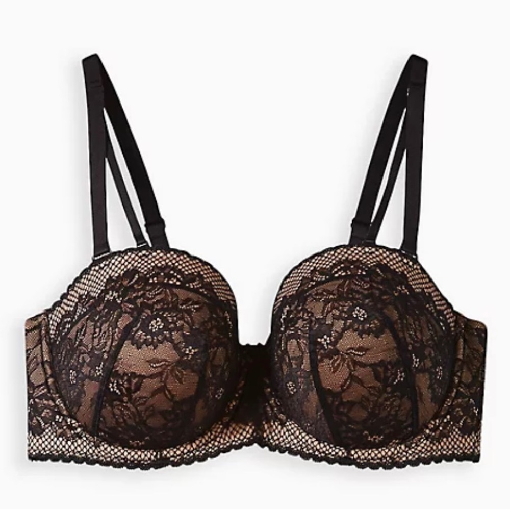Torrid strapless fleur lace straight back push up bra 40DDD
